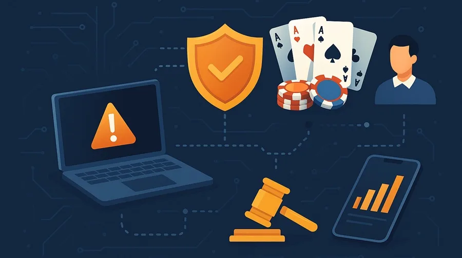 Casino security elements with warning and legal icons