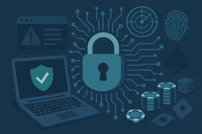 Online casino security lock with chips and tech elements
